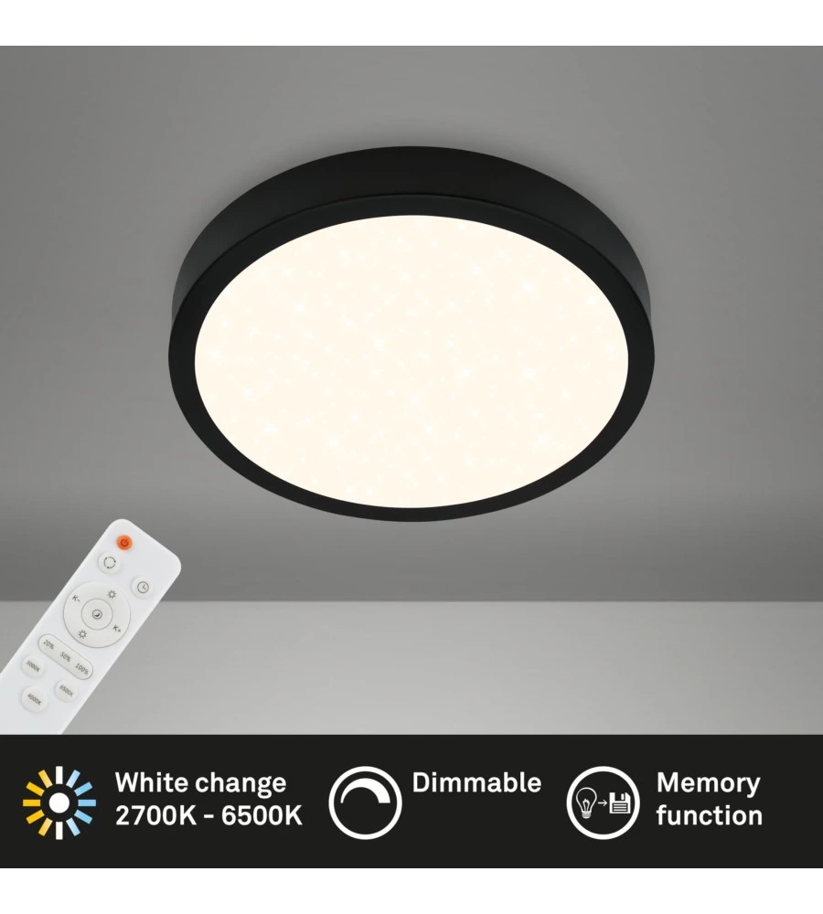 PLAFONIERA A LED RUNA - LED CCT NERO - D. 38 CM